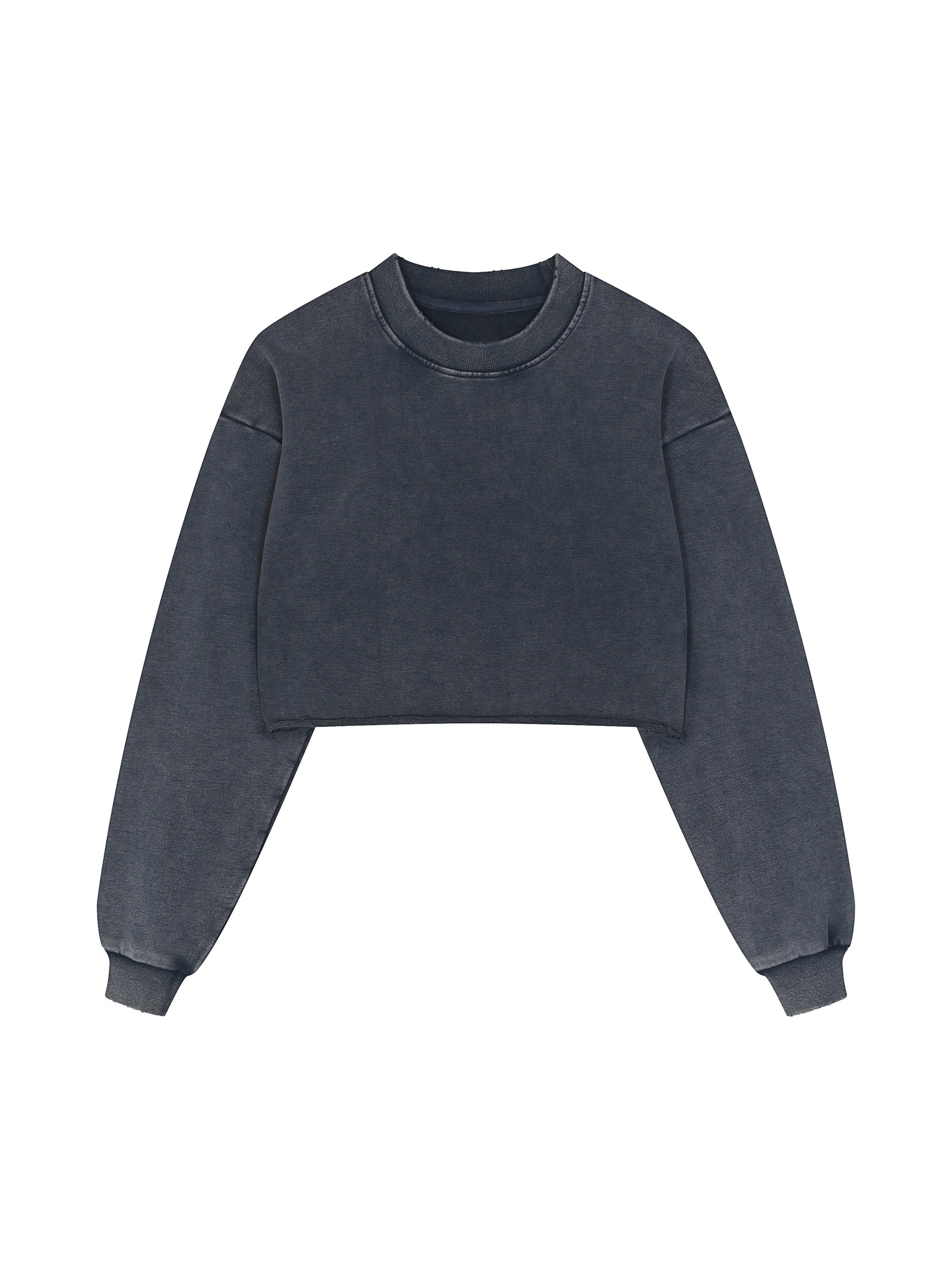 Snow Washed Raw Edge Cropped Sweatshirt
